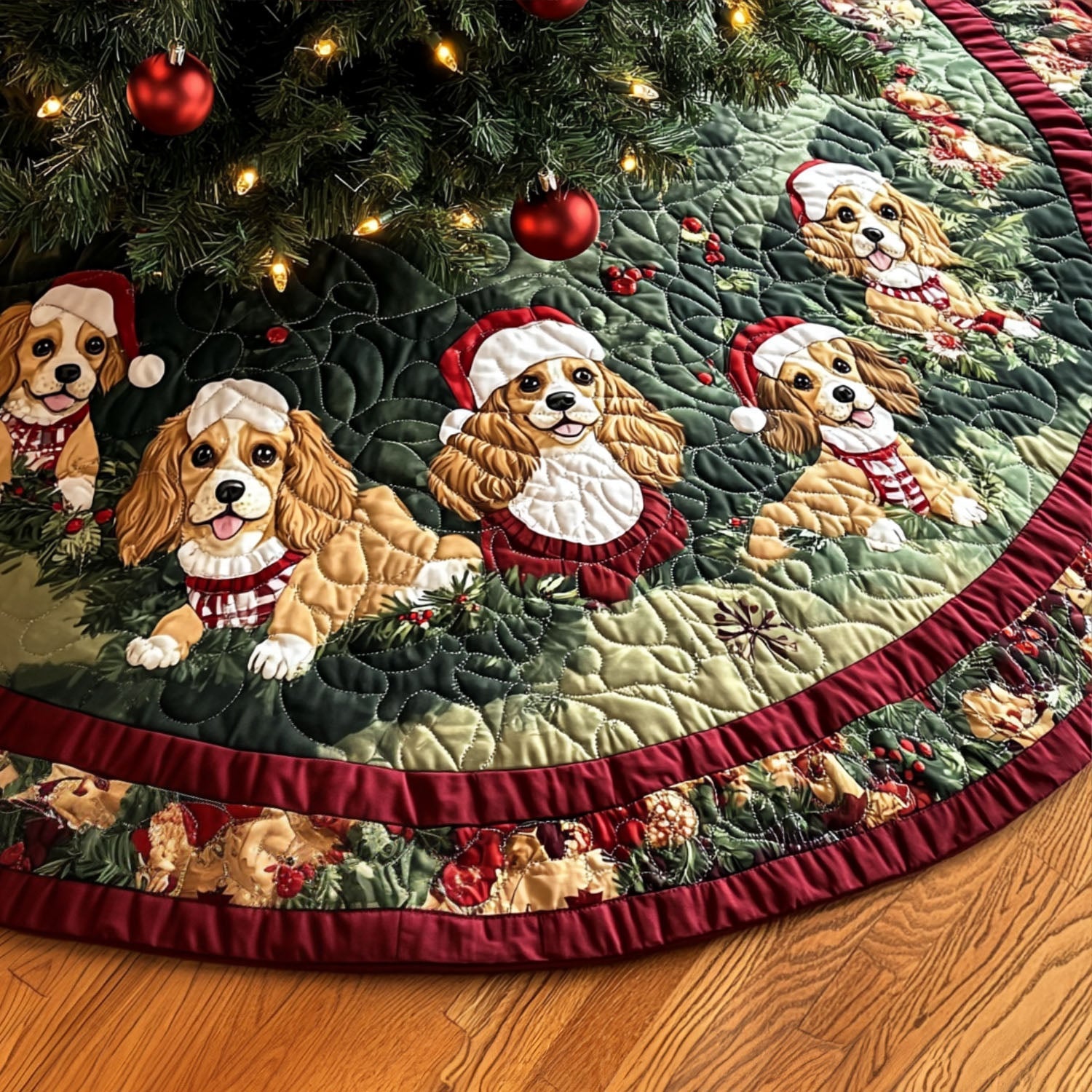 Woodland Spaniel Quilted Christmas Tree Skirt Exclusive Christmas Tree Skirt Merch Collection