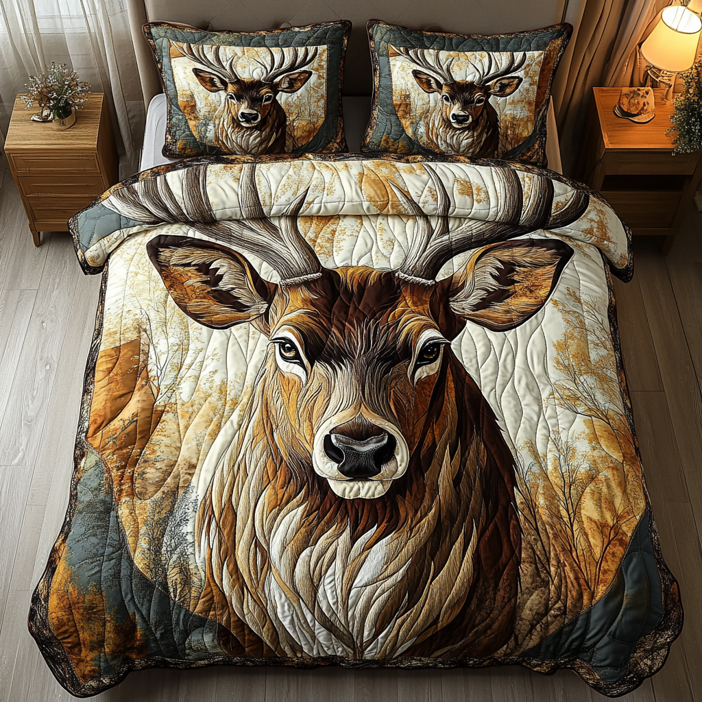 Woodland Spirit Quilted Bedding Set Bed Room Decoration Deer Gifts For Him