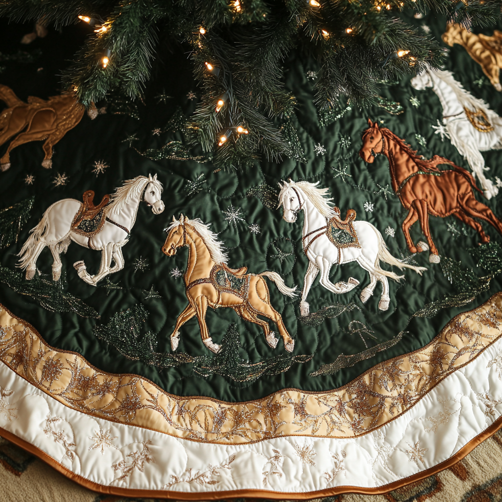 Woodland Steeds Quilted Tree Skirt Christmas Tree Base Cover Christmas Gifts For A Household