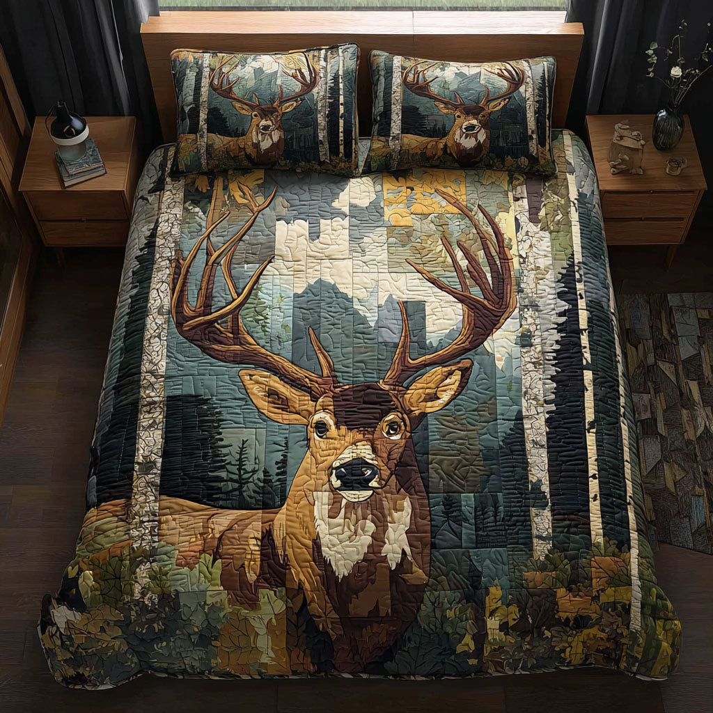 Woodland Stride Quilted Bedding Set Cozy Bedroom Decor Great Gifts For Deer Hunters