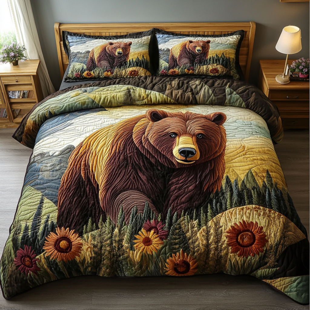 Woodland Wanderer Quilted Bedding Set Xmas Holiday Duvet Cover Set Gift For Wildlife Lovers