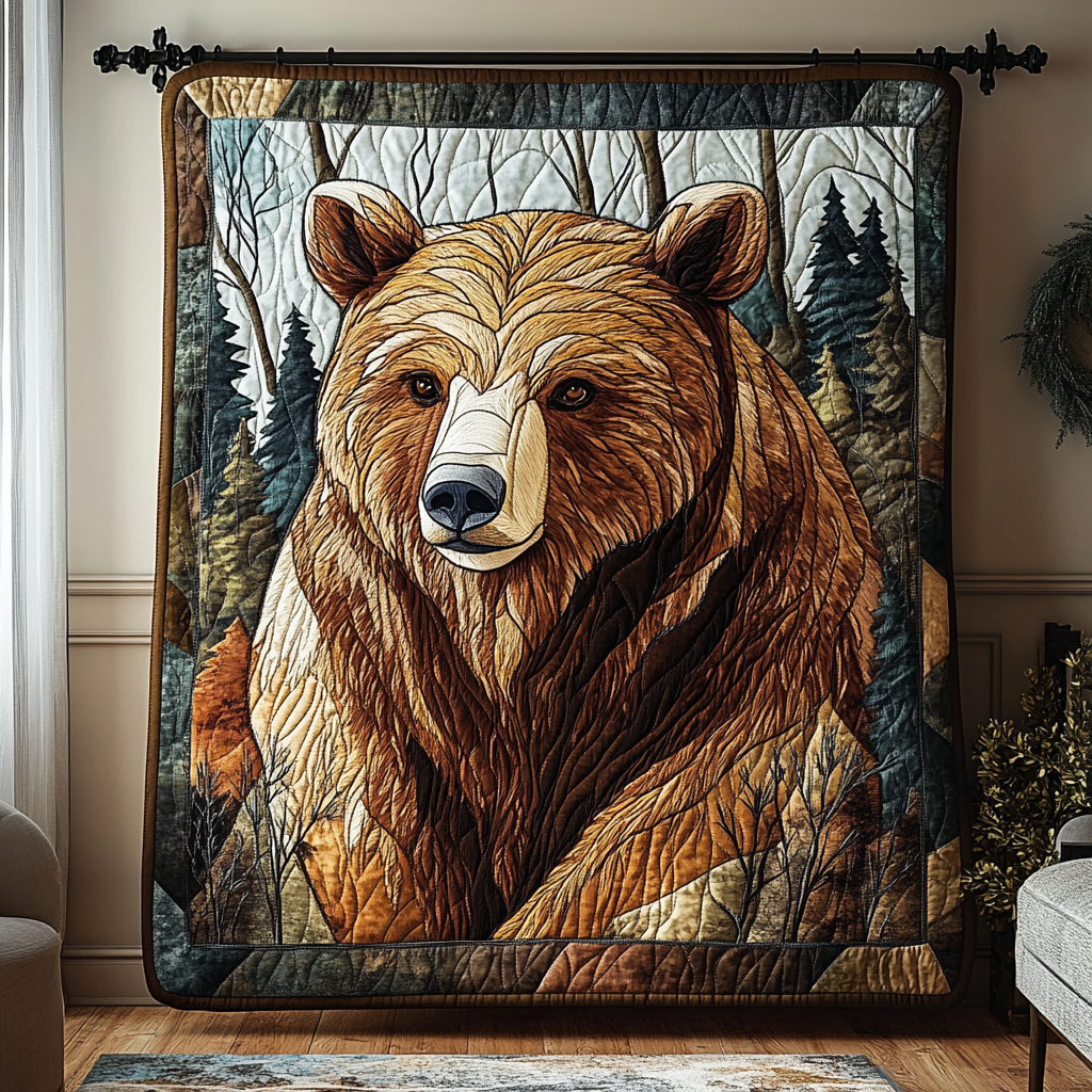 Woodland Wanderer Quilted Blanket Bed Room Decor Bear Christmas Presents
