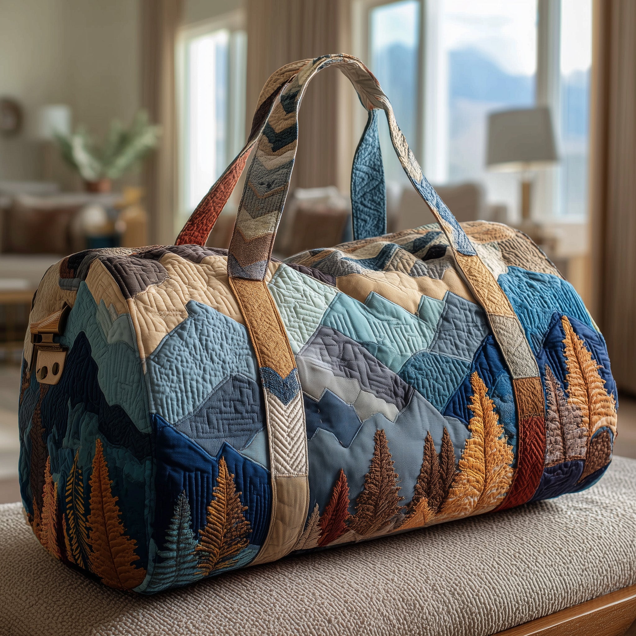 Woodland Wanderer Quilted Duffle Bag For Office And Campus