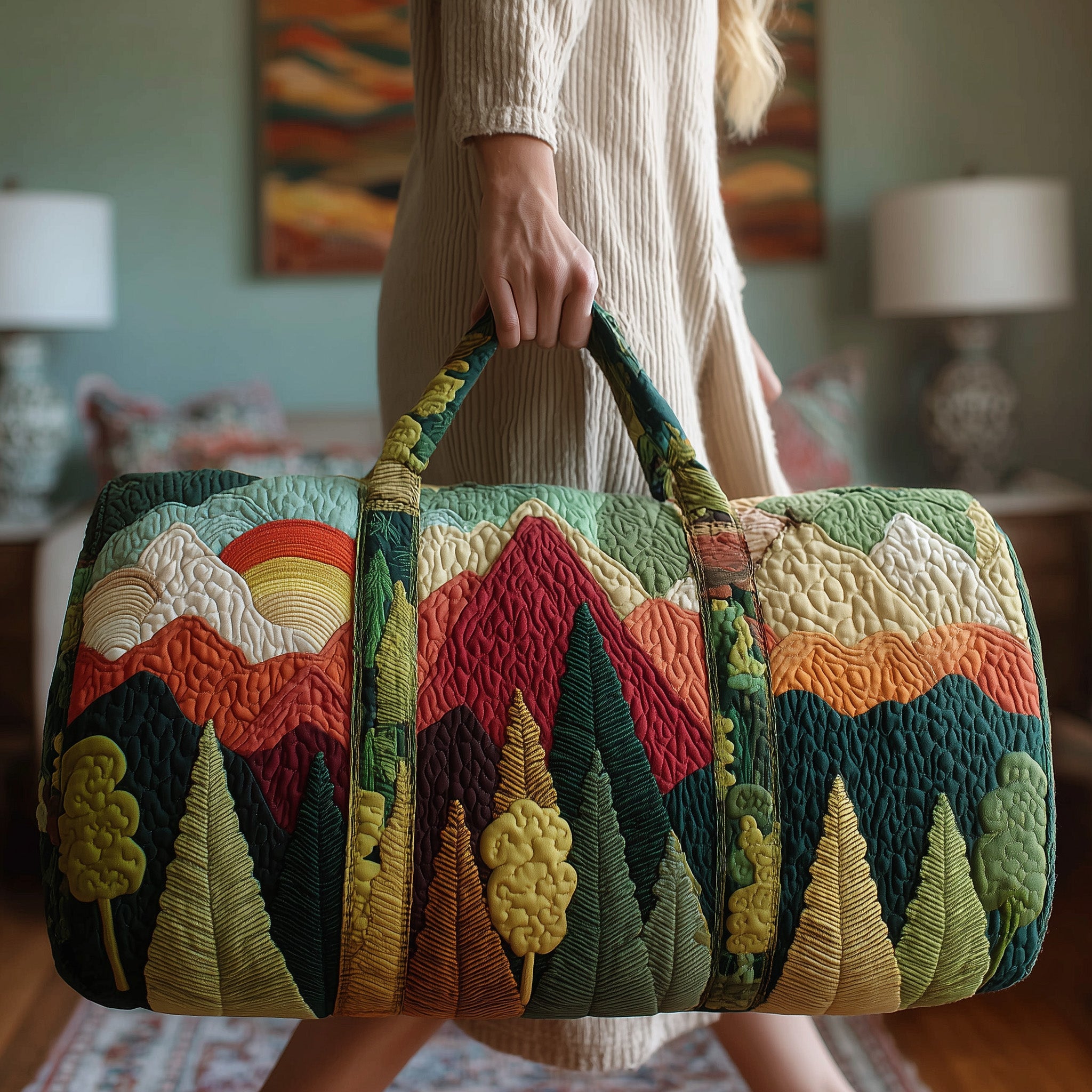 Woodland Wanderer Quilted Duffle Bag For School And Gym