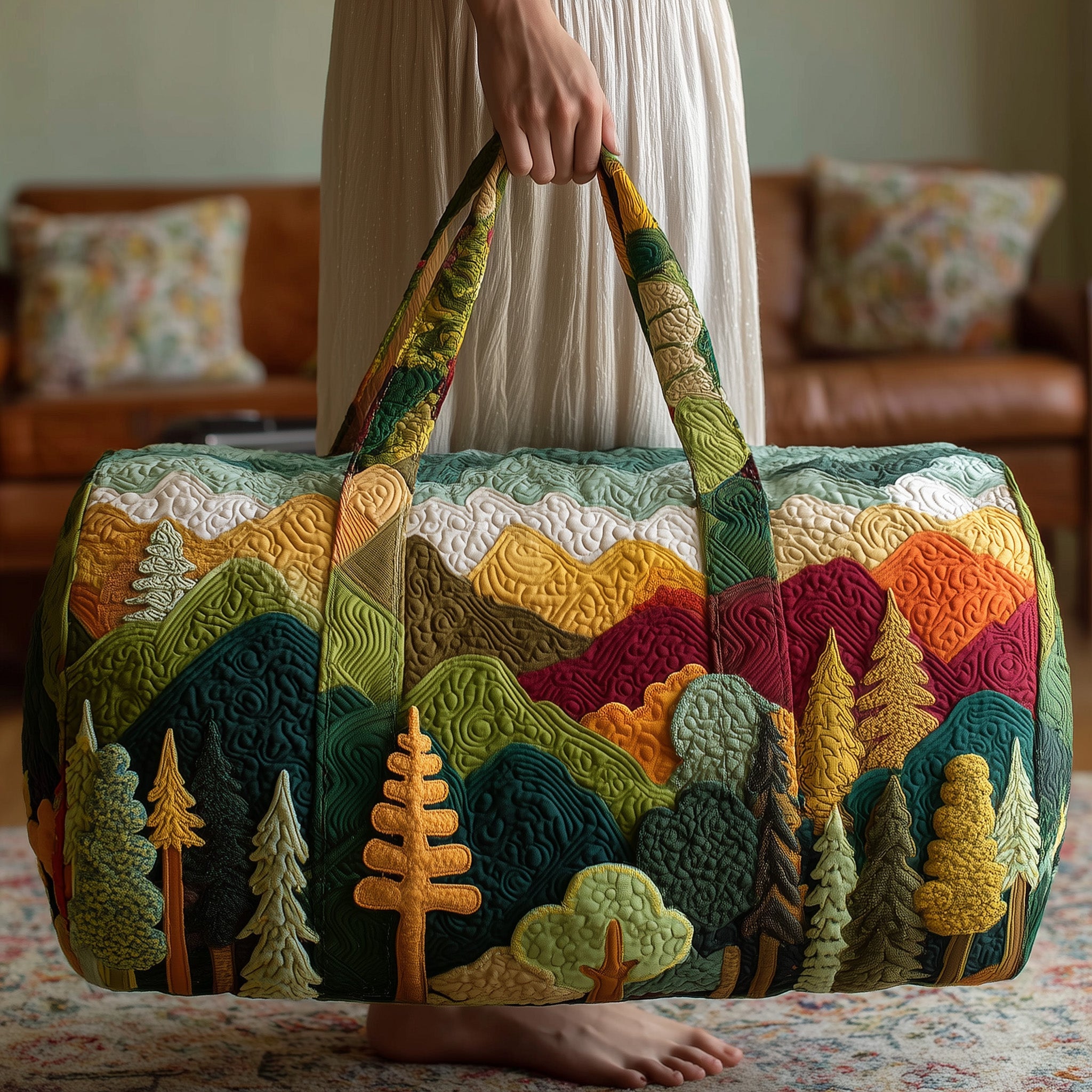 Woodland Wanderer Quilted Duffle Bag For Weekend Trips