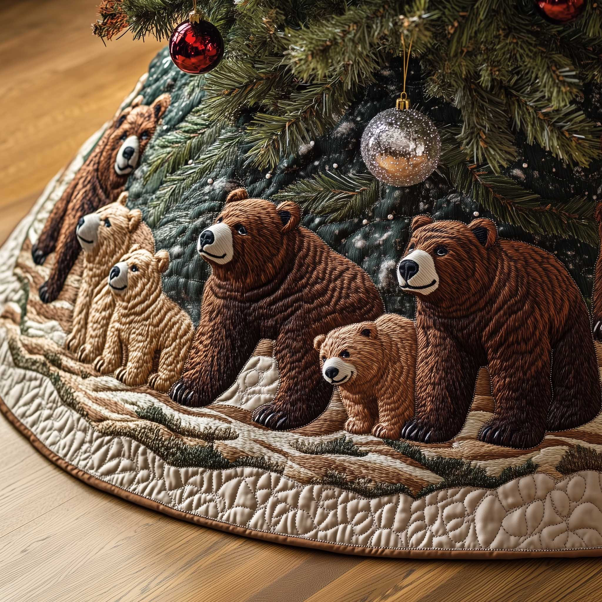 Woodland Wanderer Quilted Tree Skirt Christmas Room Decor Bear Gifts For Her