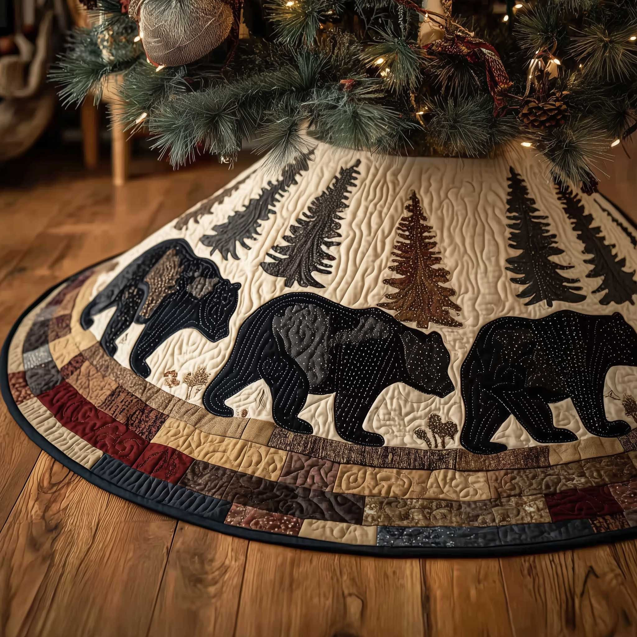Woodland Wanderer Quilted Tree Skirt Holiday Living Decorations Bear Gifts For Dad