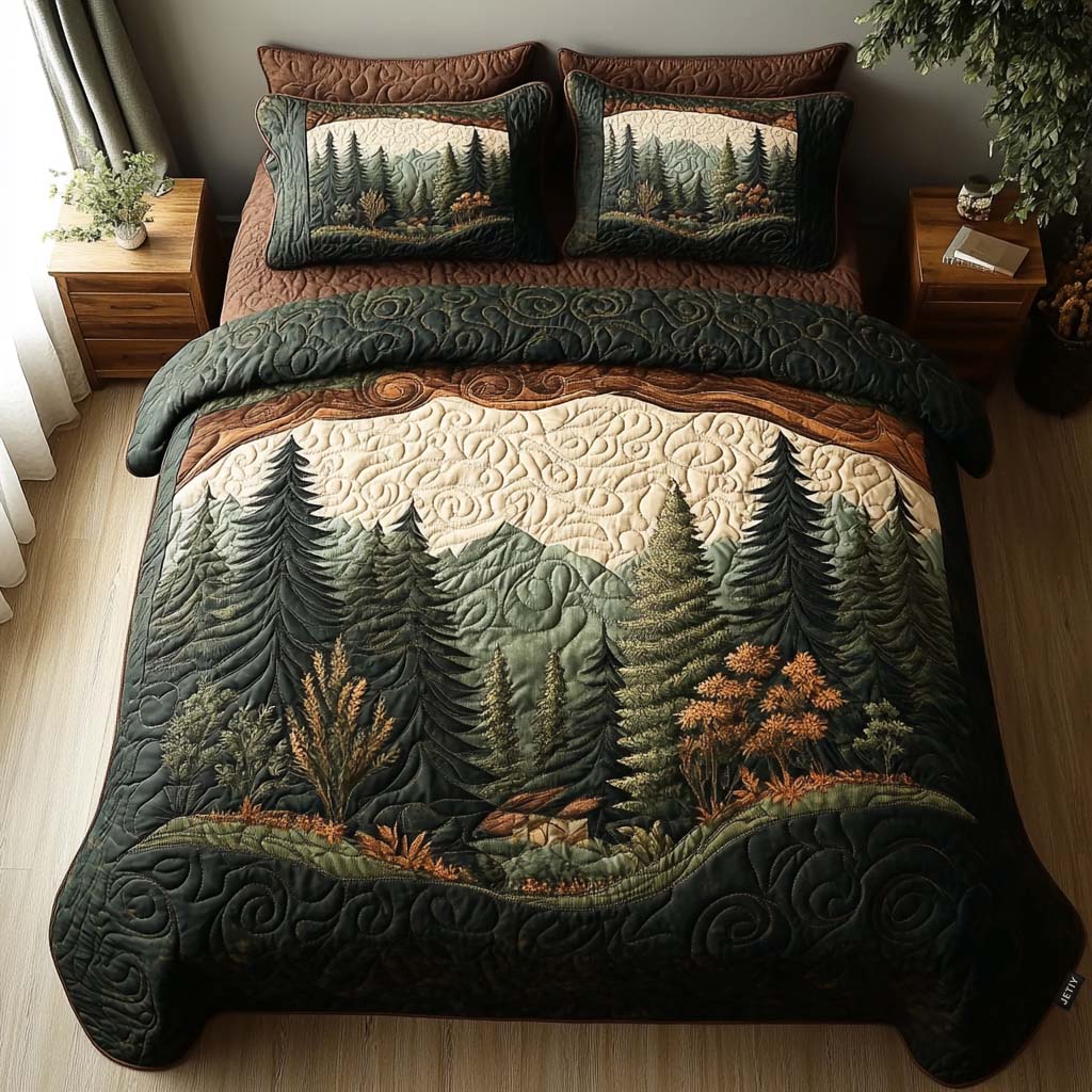 Woodland Wanderlust Quilted Bedding Set Queen Size Comforter Nature Themed Gift For Sister