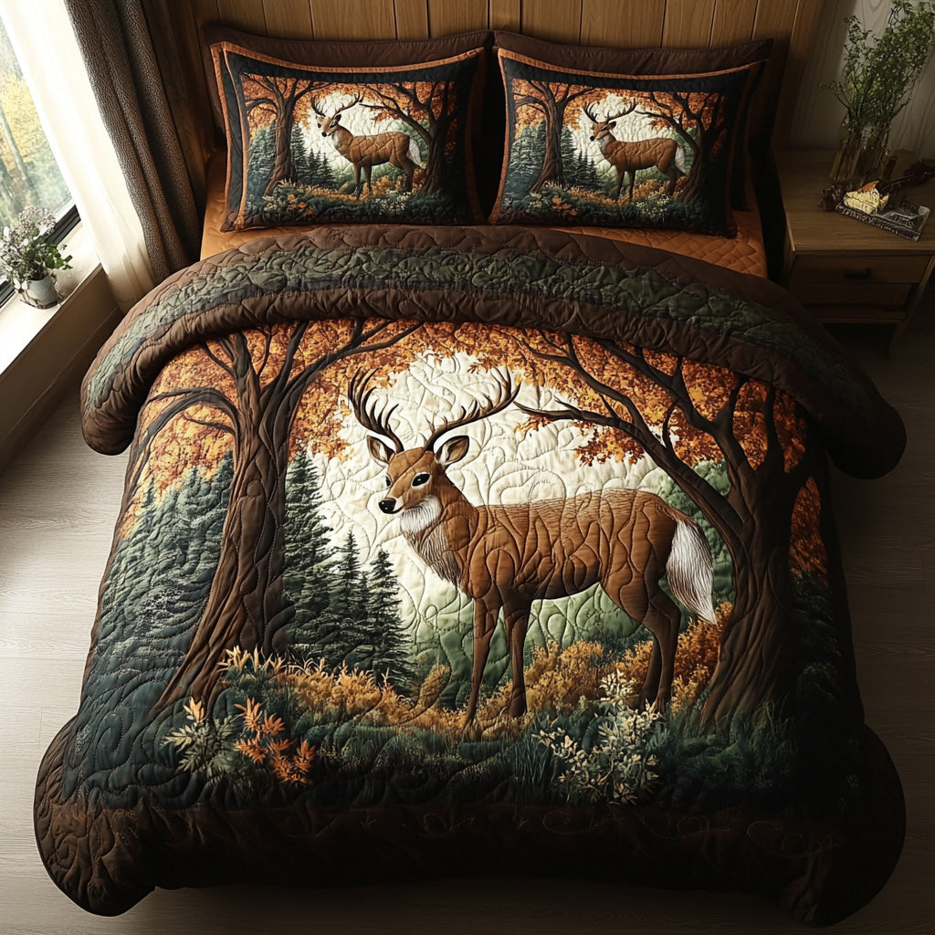 Woodland Watch Quilted Bedding Set Aesthetic Room Decor Cute Fall Gifts For Girlfriend