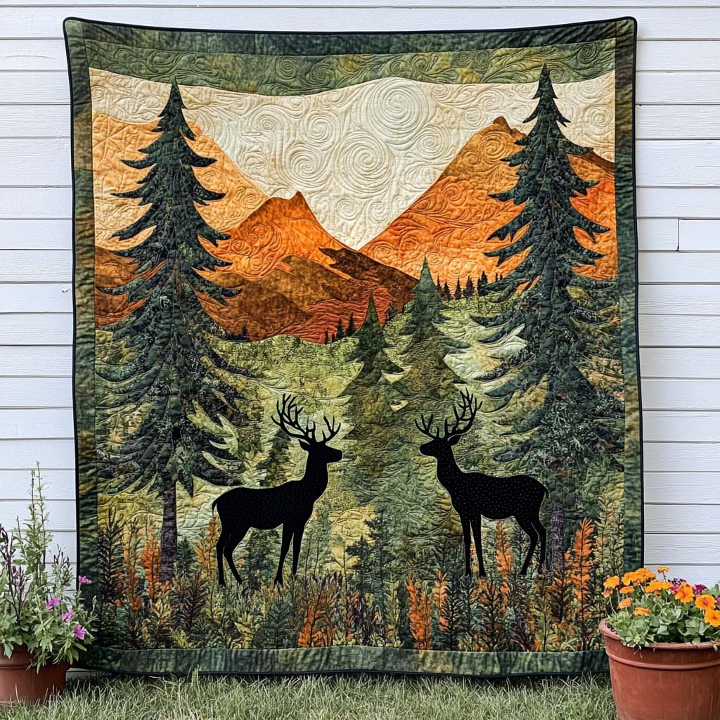 Woodland Whisper Quilted Blanket Christmas Bedroom Decor Deer Gifts For Him