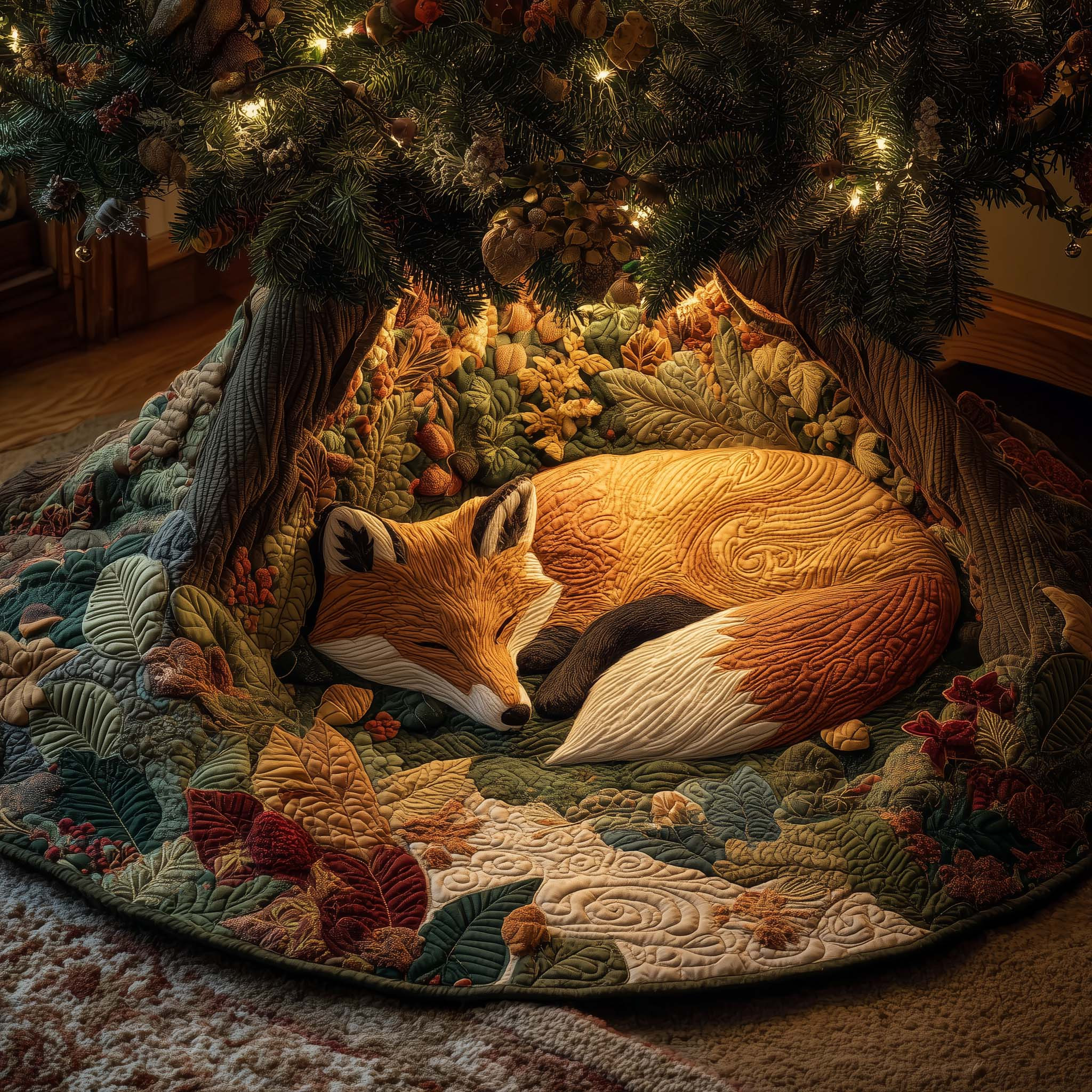Woodland Whispers Quilted Tree Skirt Indoor Christmas Decorations Fox Lover Xmas Gifts
