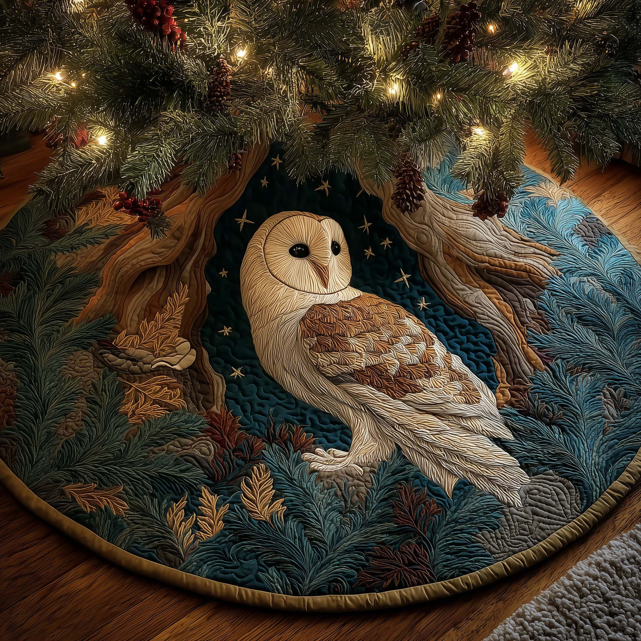 Woodland Whispers Quilted Tree Skirt Indoor Christmas Decorations Owl Lover Xmas Gifts