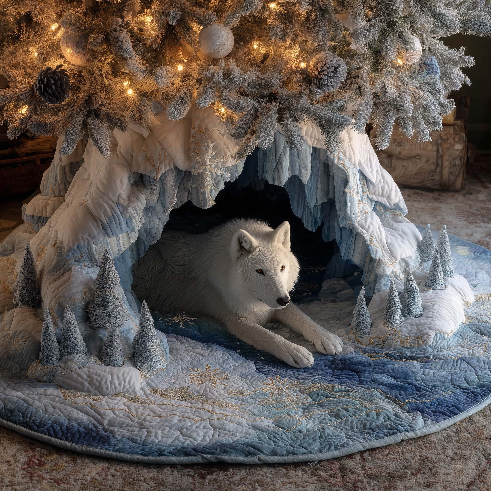 Woodland Whispers Quilted Tree Skirt Indoor Christmas Decorations Wolf Lover Xmas Gifts