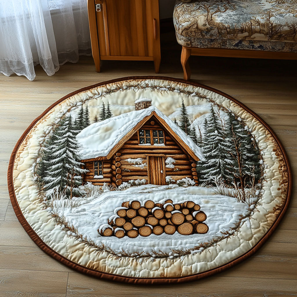 Woodpile Winter Quilted Round Mat Front Entryway Ideas Great Gifts For Deer Hunters