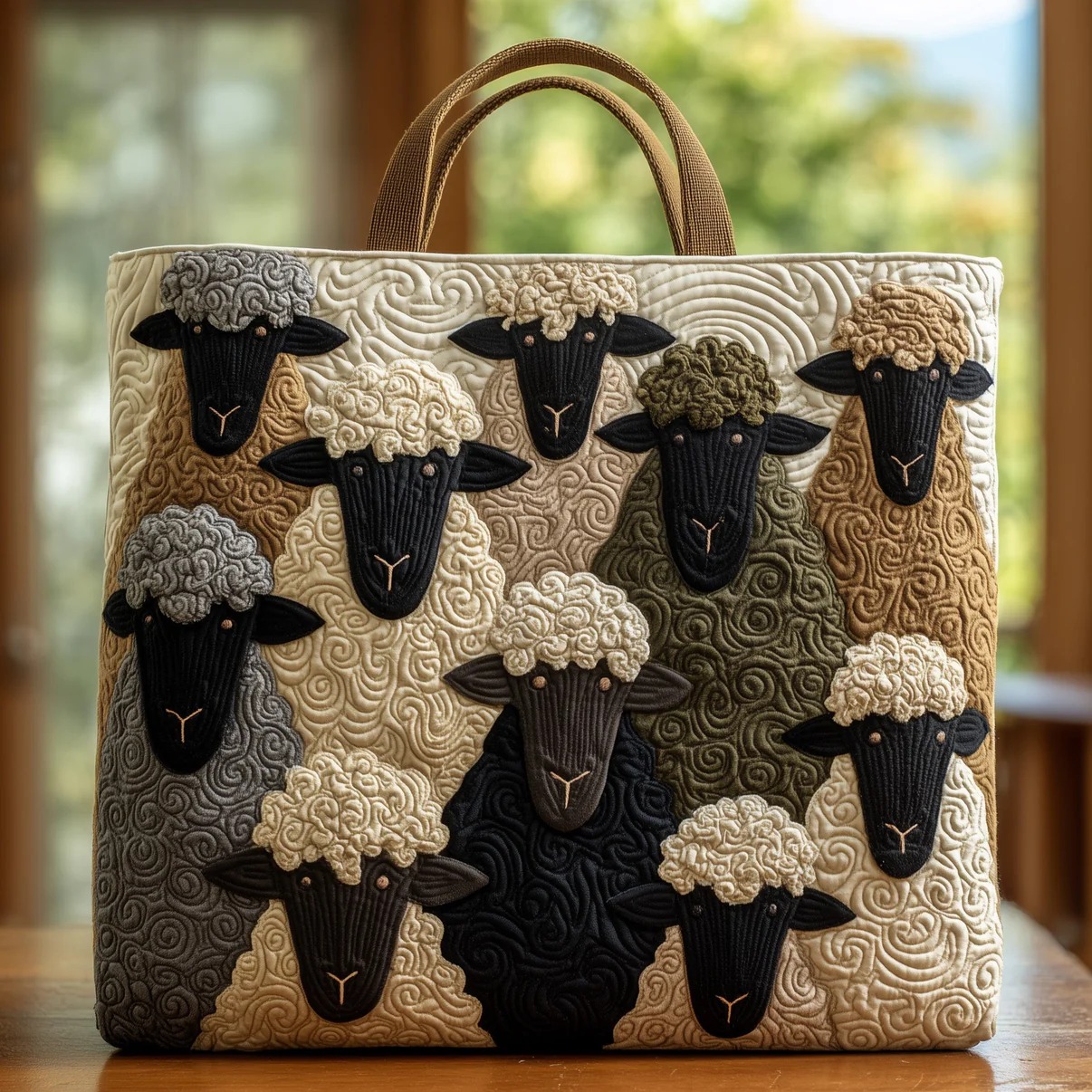 Wool Sheep Flock Abstract Quilted Tote Bag Farmhouse Sheep Lover Nature Country Gift For Mother