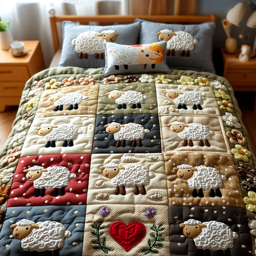 Woolen Wonders Quilted Bedding Set Bed Decor Cute Sheep Gifts