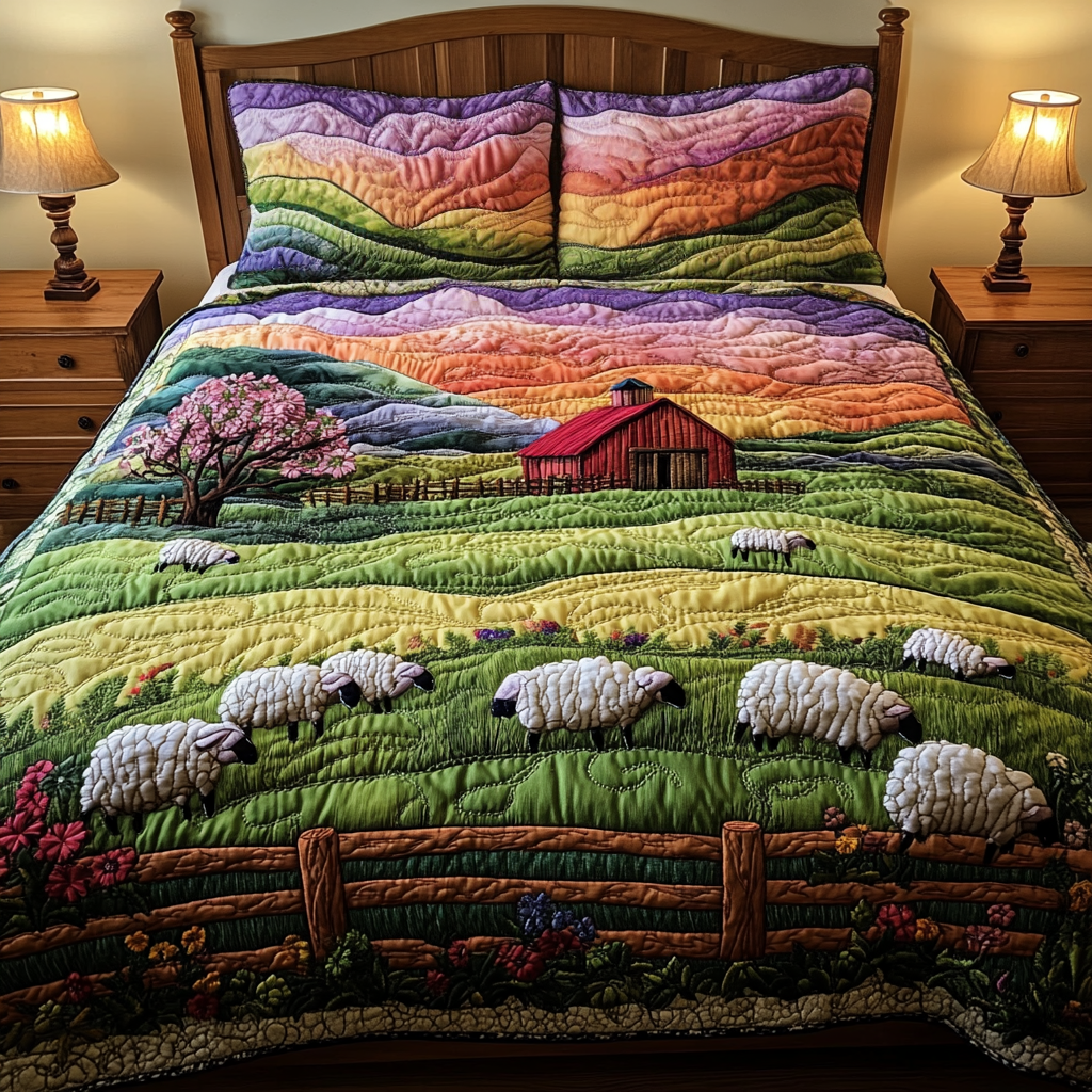 Woolly Sheep Quilted Bedding Set Xmas Holiday Duvet Cover Set Christmas Gifts For Sheep Farmers