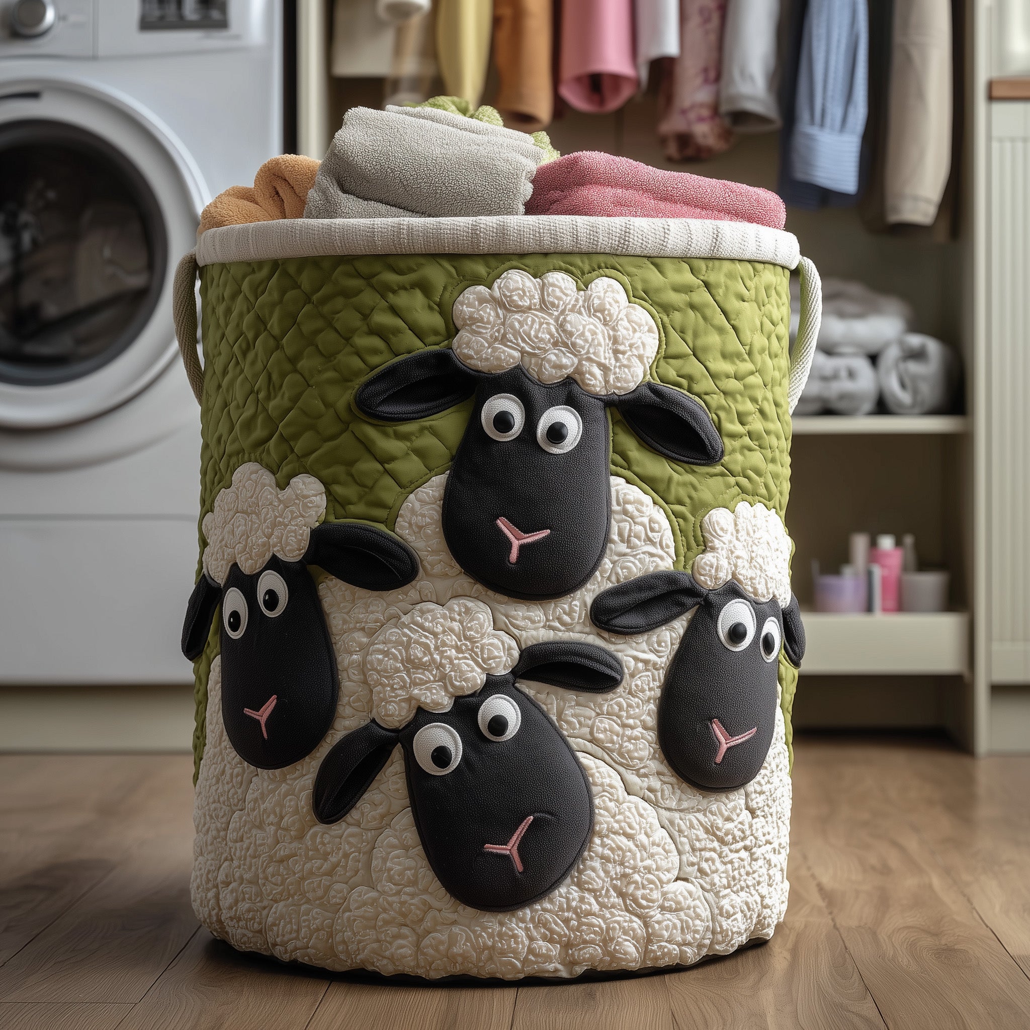 Woolly Sheeps Quilted Laundry Basket Cute Gifts For Sheep Lovers(2)