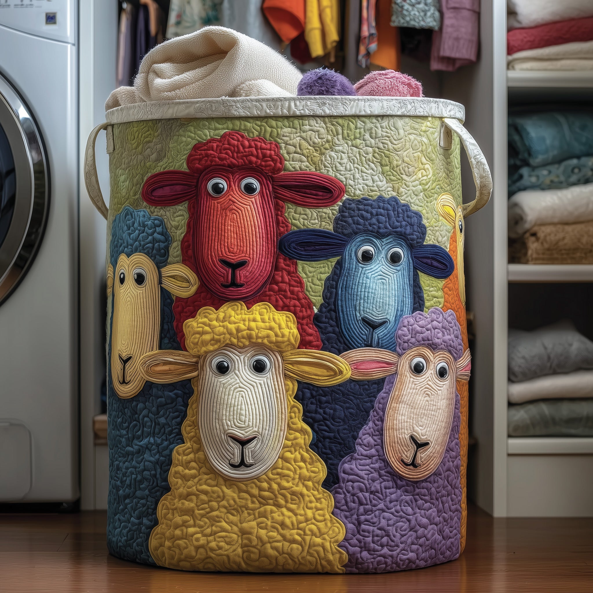 Woolly Sheeps Quilted Laundry Basket Cute Gifts For Sheep Lovers