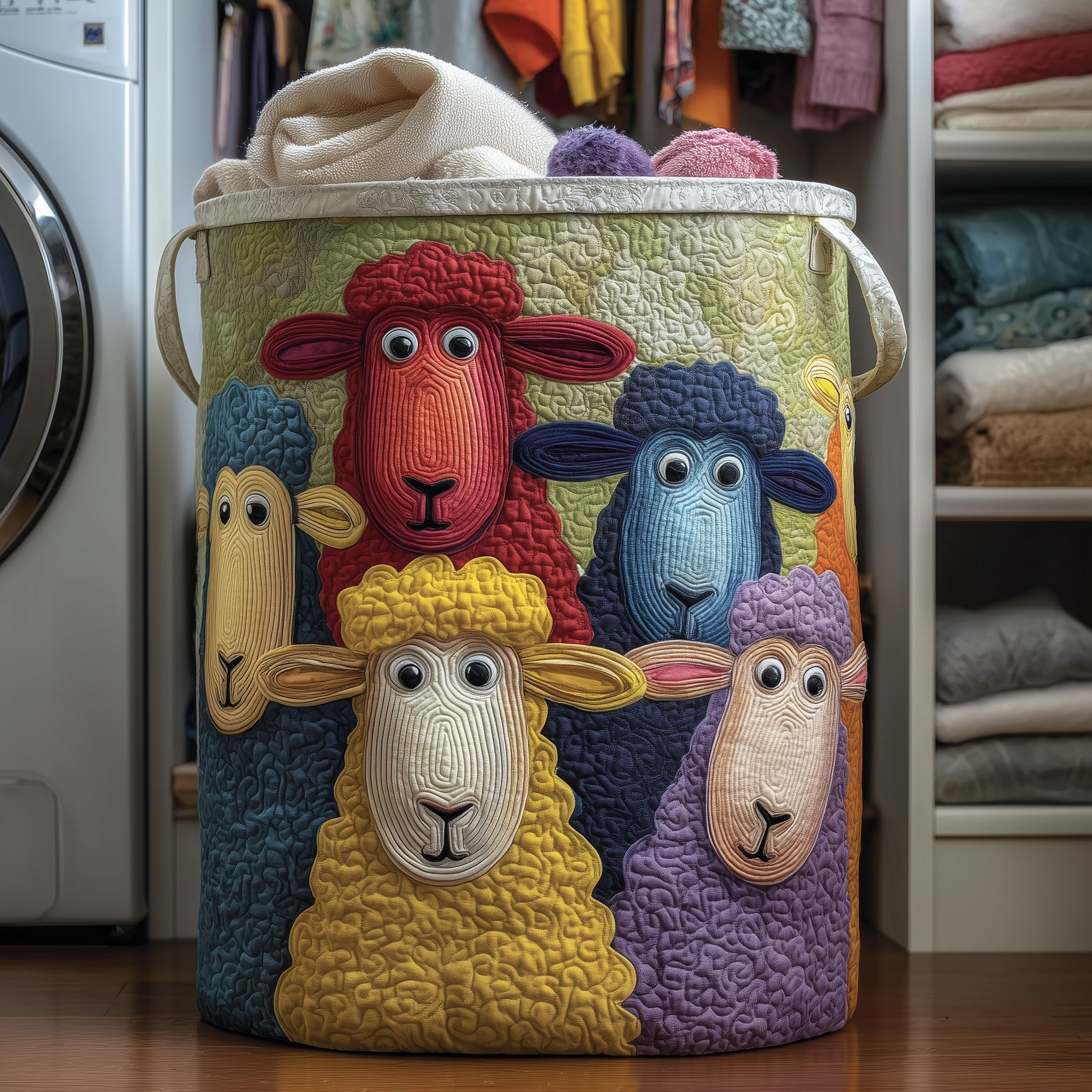 Woolly Sheeps Quilted Laundry Basket Housewarming Home Decor Lovely Gift Ideas