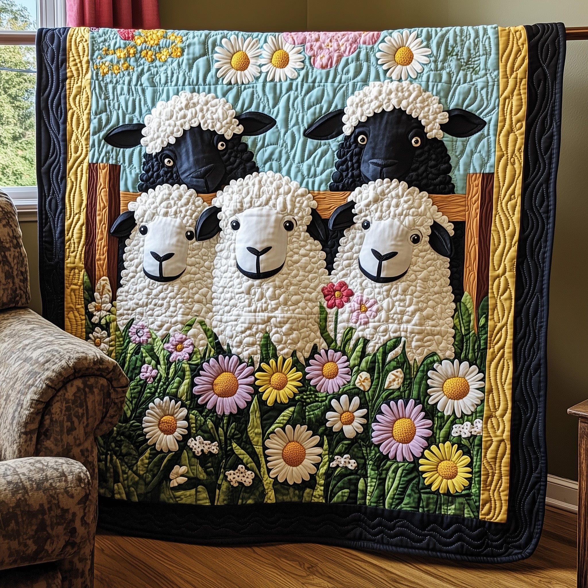 Woolly Whimsy Quilted Blanket Best Couch Throw BlanketSheep Themed Gifts Farmhous