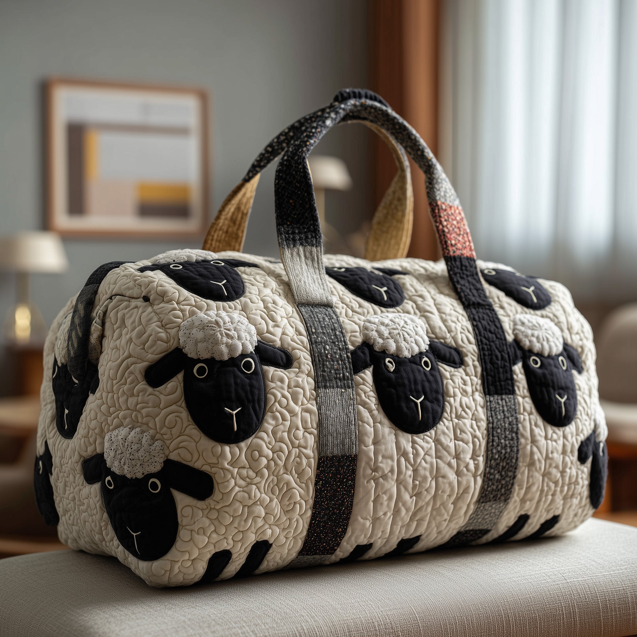 Woolly Whispers Quilted Duffle Bag Organized Storage Pockets