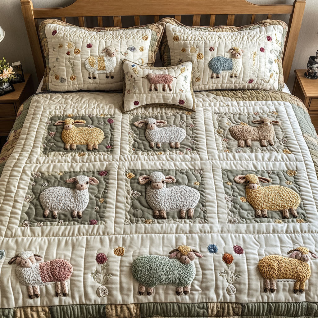 Woolly Wonder Quilted Bedding Set Bed Room Decoration Gifts For A Sheep Farmer