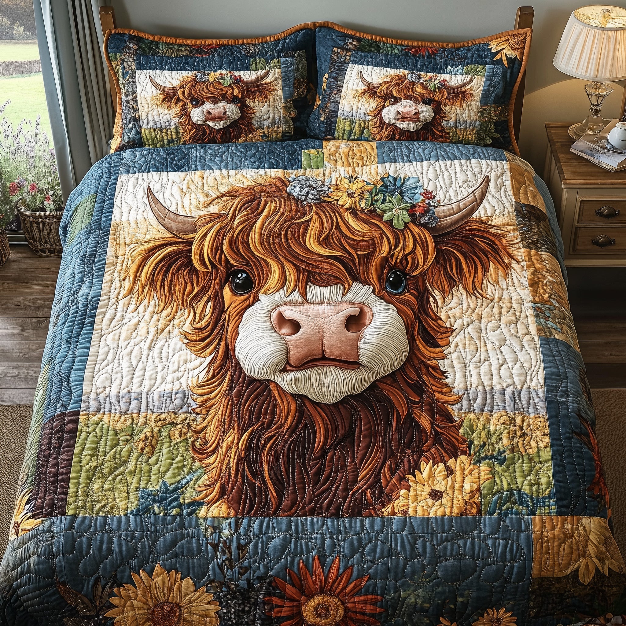 Wooly Baby Quilted Bedding Set Duvet Cover Bedspread Presents For Cow Lovers