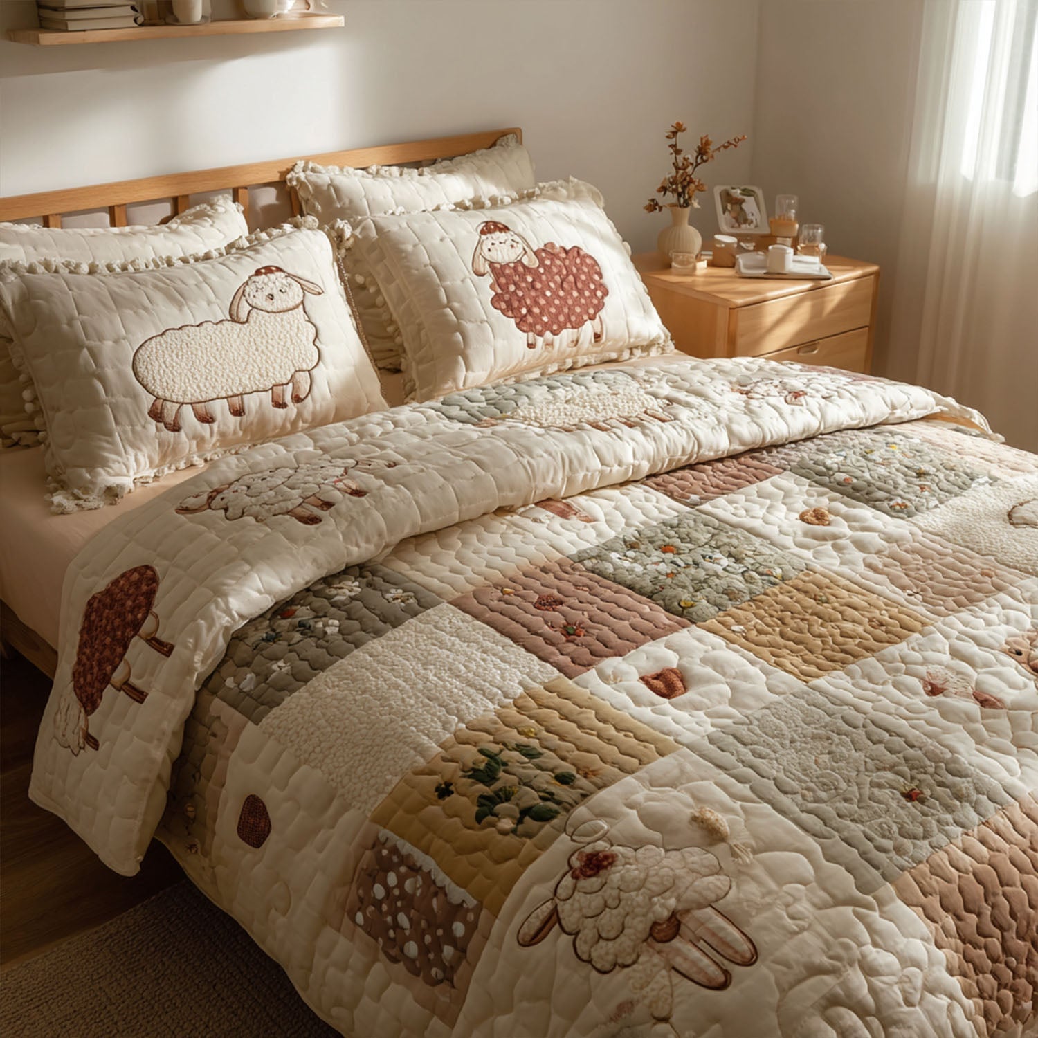 Wooly Charm Quilted Bedding Set Cozy Bedroom Decor Sheep Related Gifts