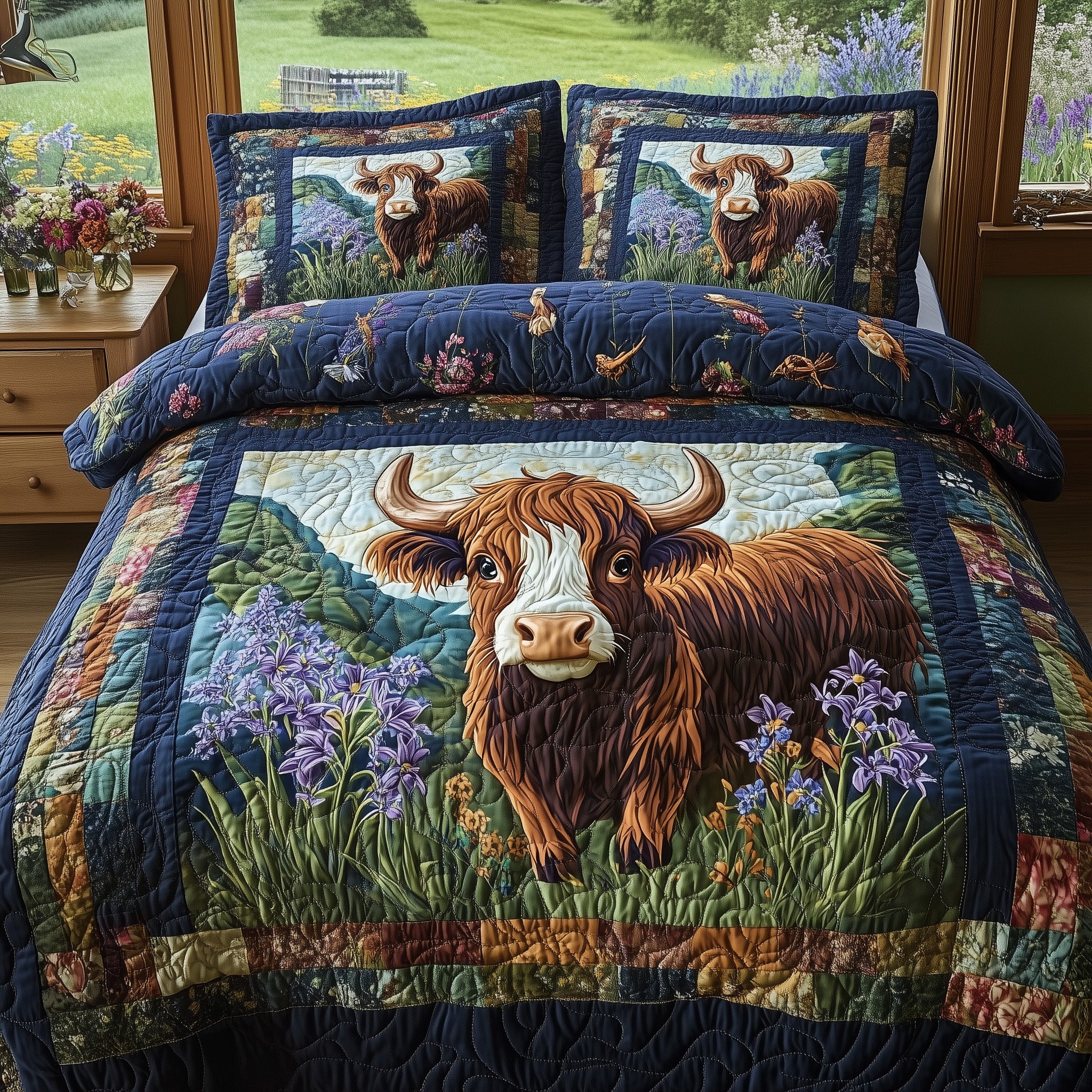 Wooly Wanderers Quilted Bedding Set Duvet Cover Bedspread Cowboy Gifts Ideas For Him