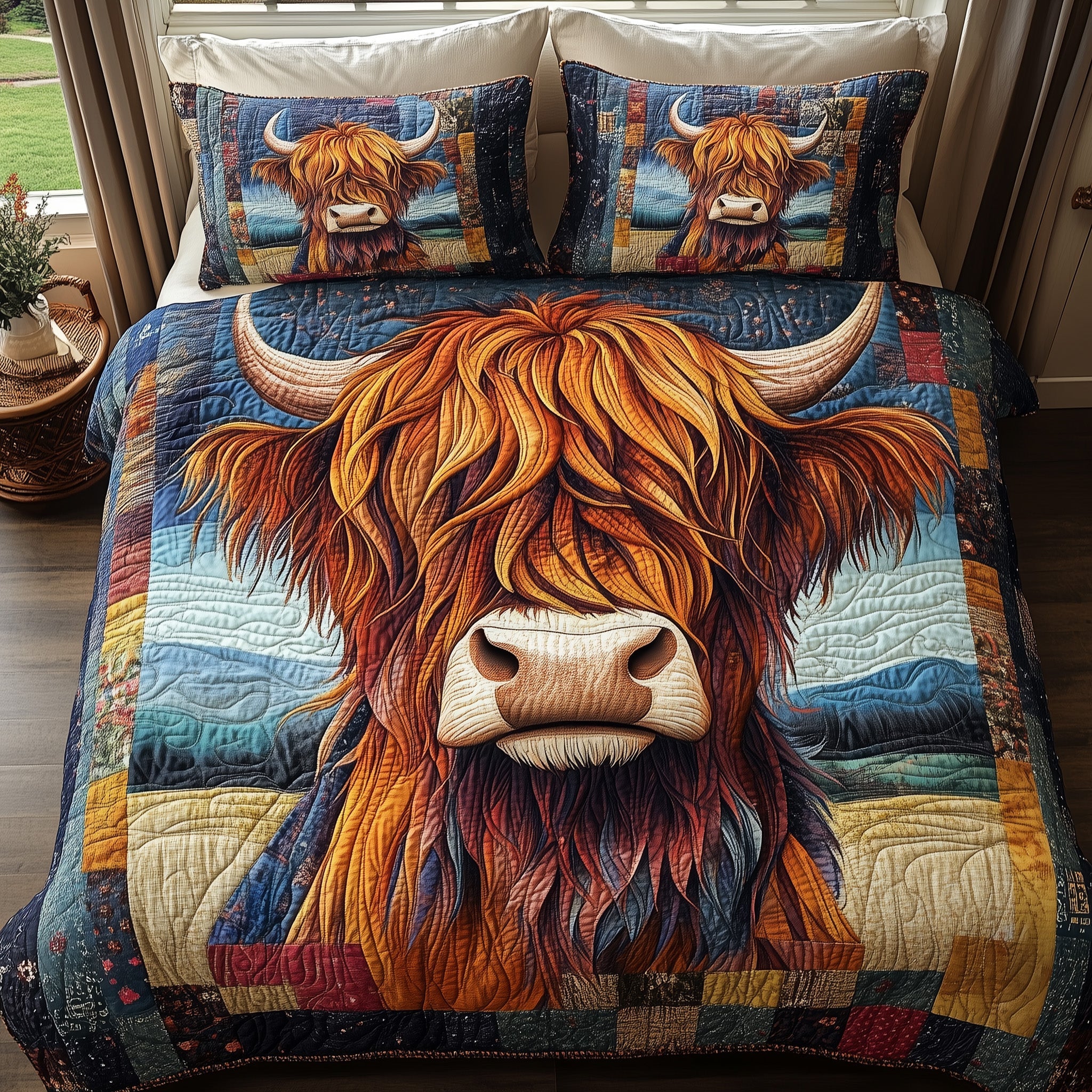 Wooly Wanderers Quilted Bedding Set Duvet Cover Bedspread Unique Gifts For Cow Lovers