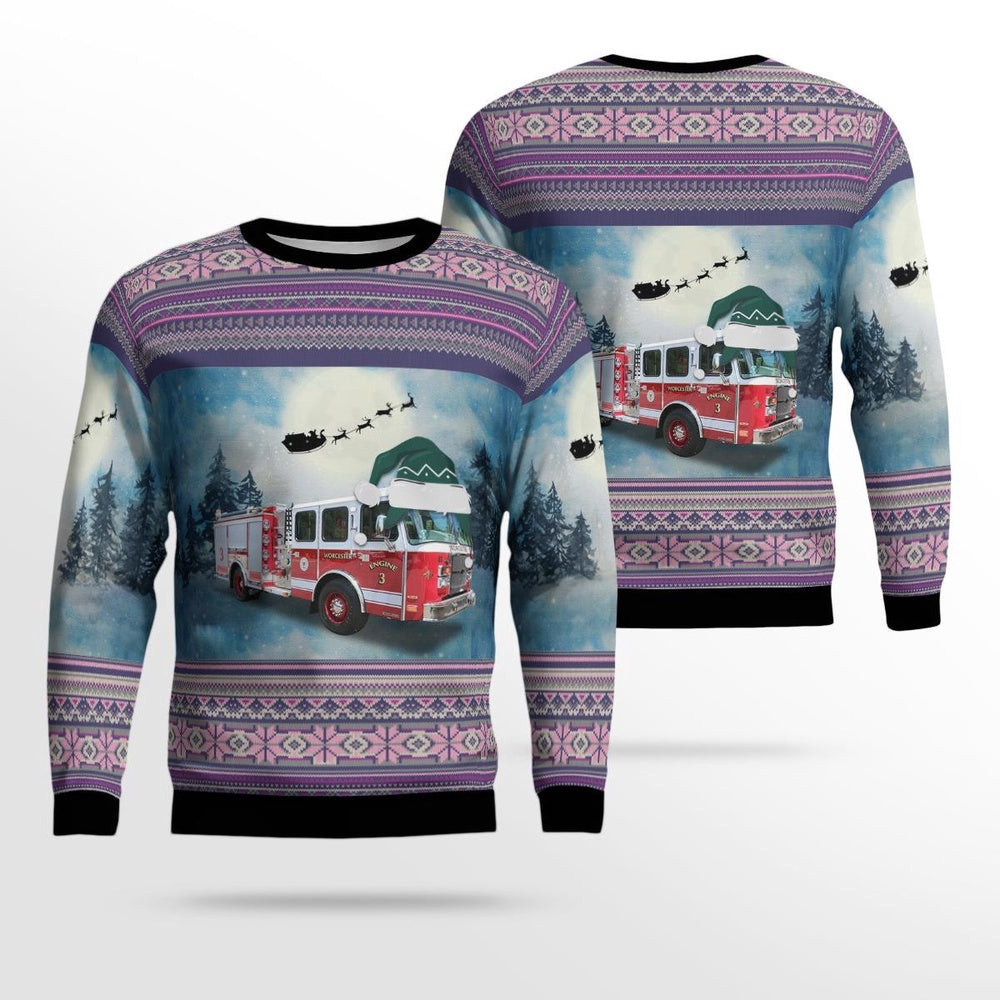 Worcester Fire Department Engine Worcester Massachusetts Christmas AOP Ugly Sweater Gift For Christmas