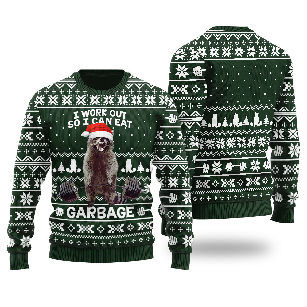 Work Out Racoon Ugly Christmas Sweater Custom Christmas Sweatshirt for Family Matching