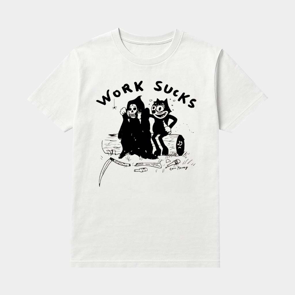 Work Sucks Shirt Grim Reaper And Felix The Cat Meme T-Shirt Funny Gifts For Coworker