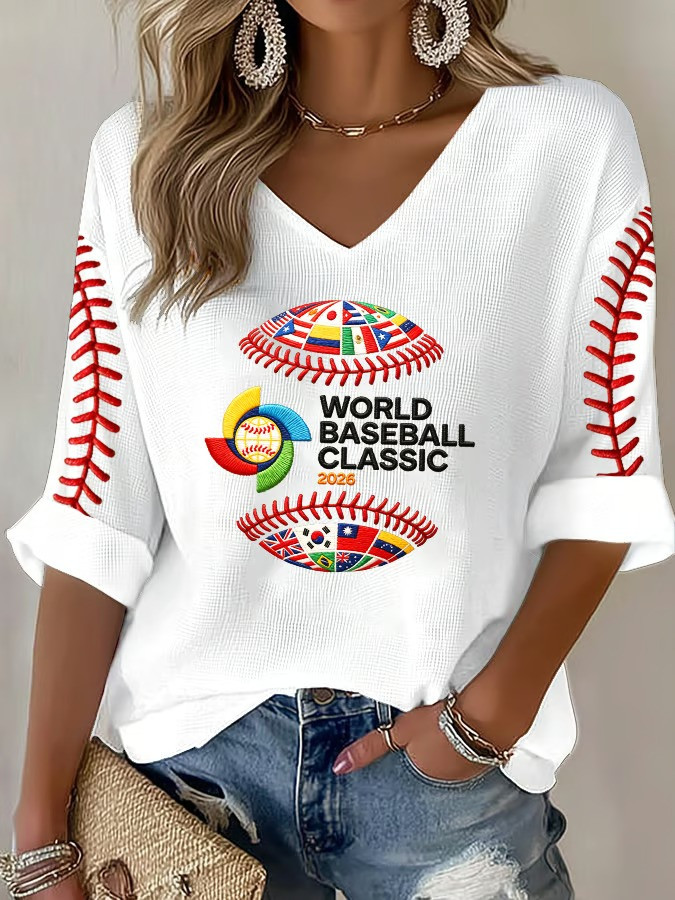 World Baseball Classic 2026 International Long Sleeve V-Neck Shirt WBC Fan Gear Patriotic Shirt Best Gift For Fans