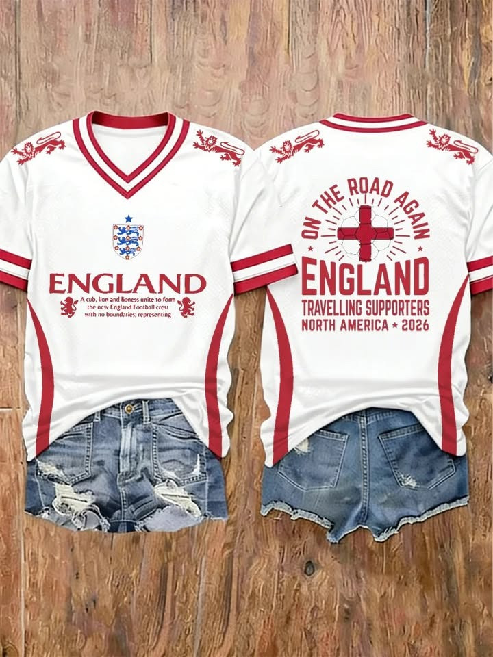 World Cup 2026 England On The Road Again V-Neck Shirt Travelling Supporters Best Gift For England Fans