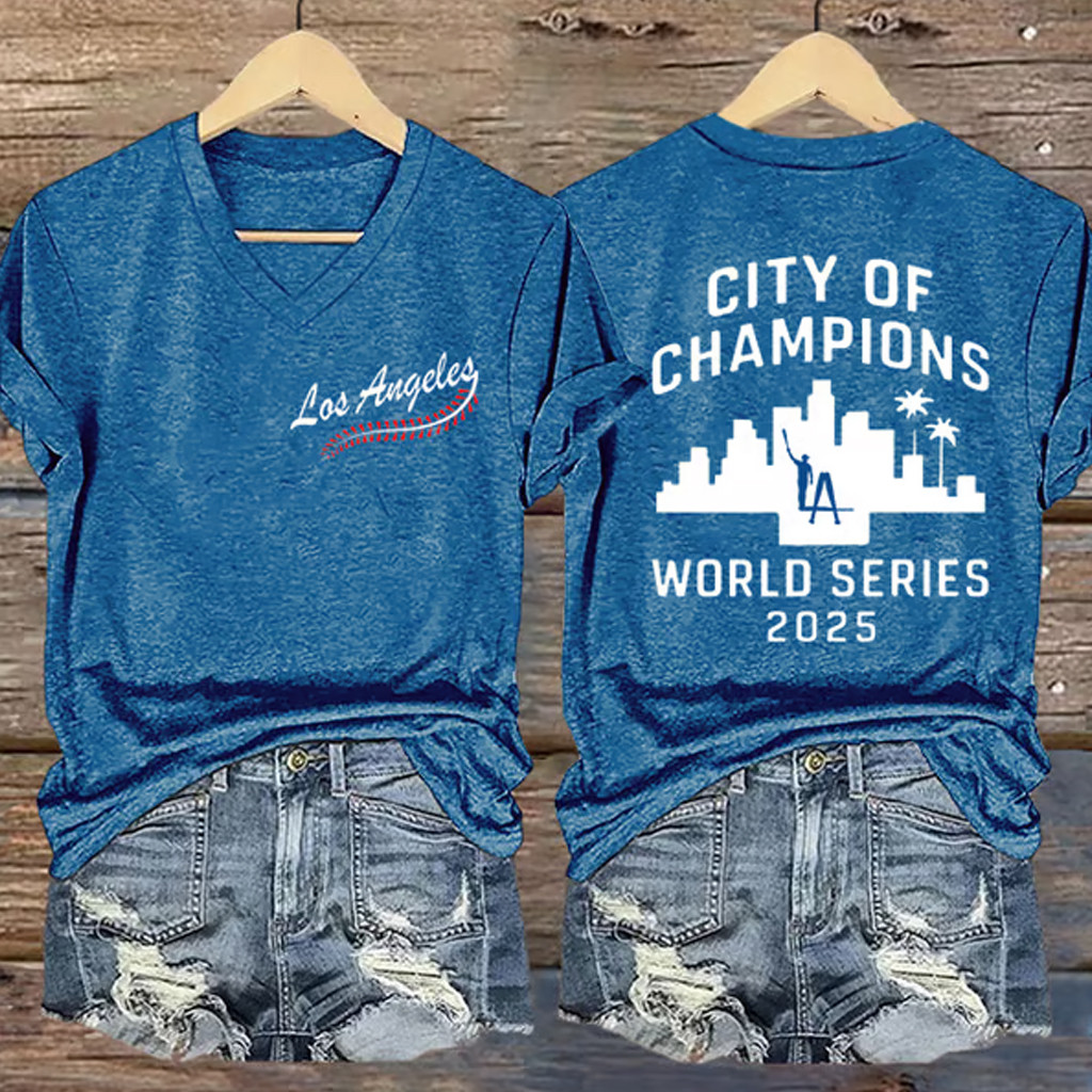 World Series Merch 2025 LA Dodgers Back To Back Champions V-Neck T-Shirt Baseball Apparel World Series Merch 2025 LA Dodgers Back To Back Champions V-Neck T-Shirt Baseball Apparel