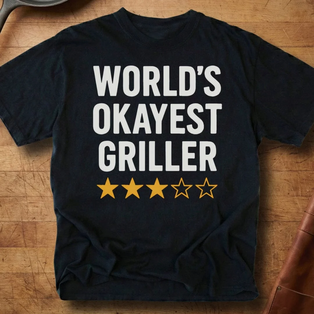 World's Okayest Griller T-Shirt Grilling Humor With Stars Apparel Gifts For Bestie