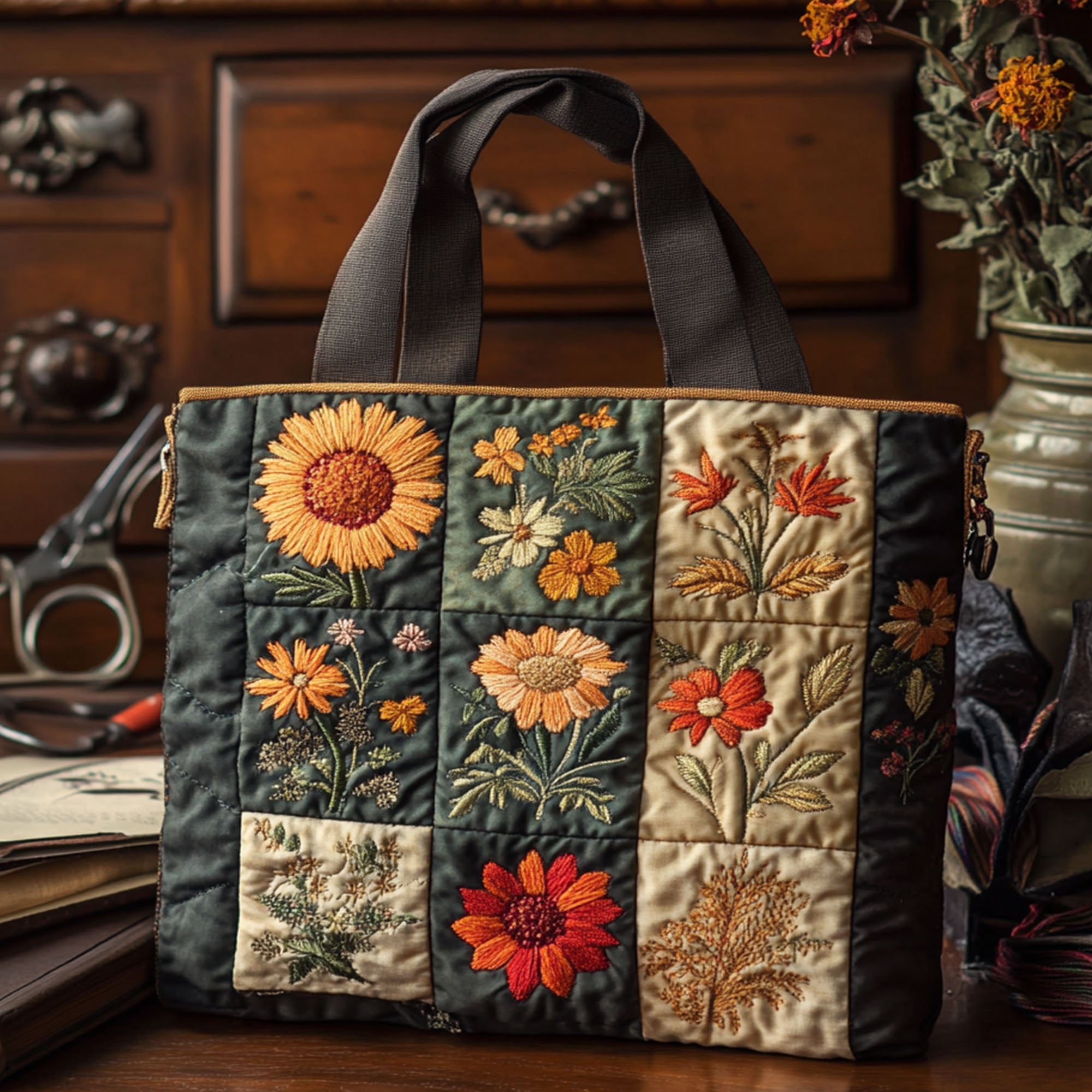 Woven Petals Quilted Tote Bag Autumn Gifts For Friends