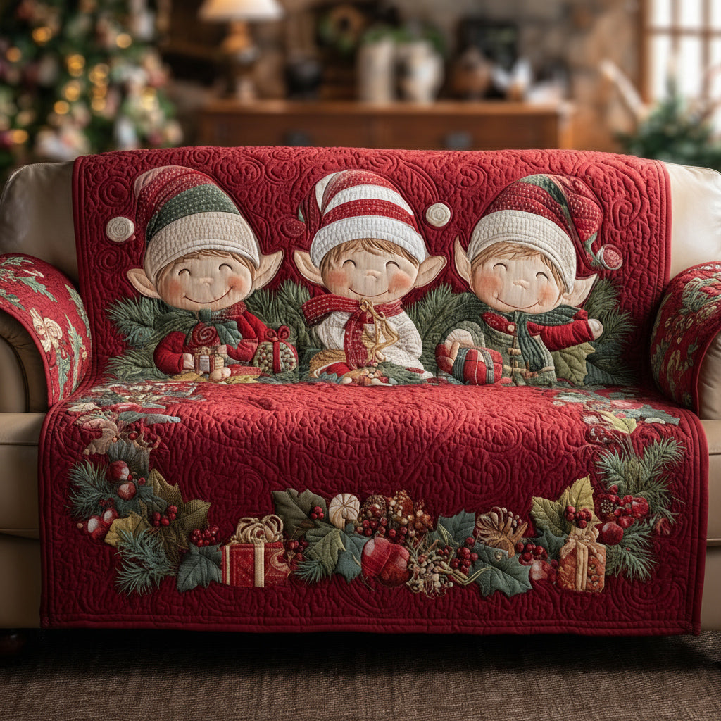 Wreath Christmas Elf Quilted Sofa Cover Holiday Living Room Decor Christmas Ideas For Mom