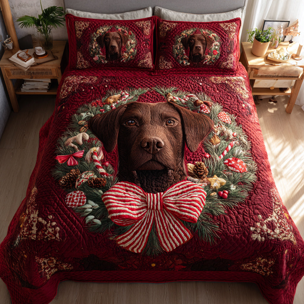 Wreath Labrador Retriever Quilted Bedding Set Bed Room Decoration Gifts For Labrador Owners