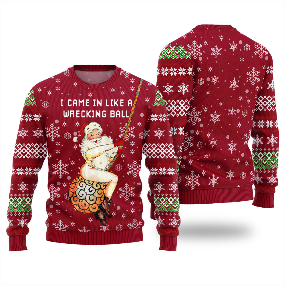 Wrecking Ball Santa Ugly Christmas Sweater For Women Warm and Comfy Sweater for Winter Days