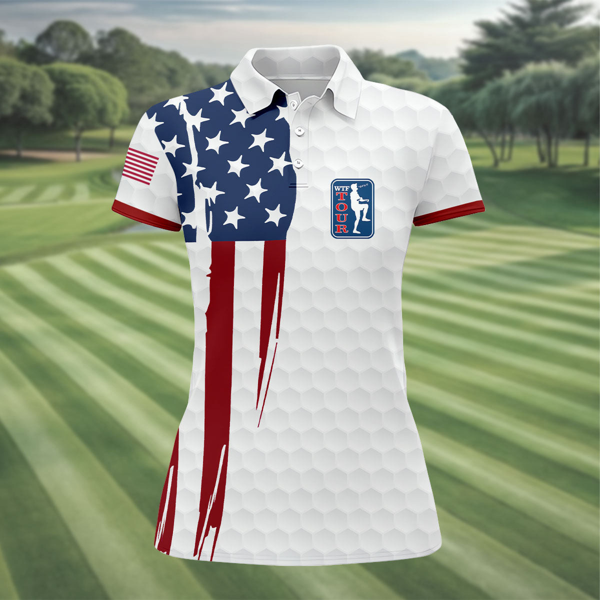WTF Tour US Flag Golf Polo Shirt Golf Apparel Women Golf Presents For Women