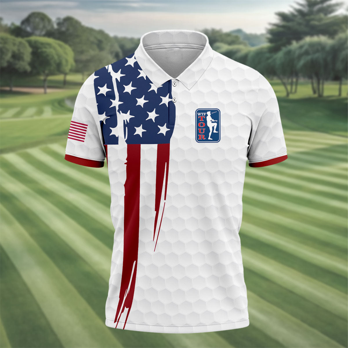 WTF Tour US Flag Golf Polo Shirt Golf Clothes For Men Good Golf Gifts For Men