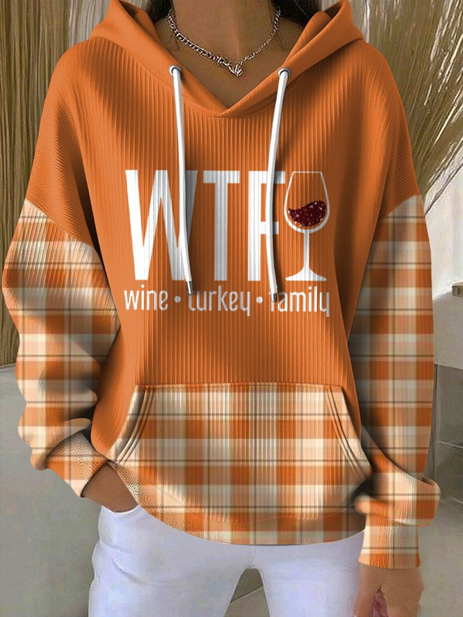 WTF Wine Turkey Family Hoodie Gratitude Day Clothes Thanksgiving Gifts For Her