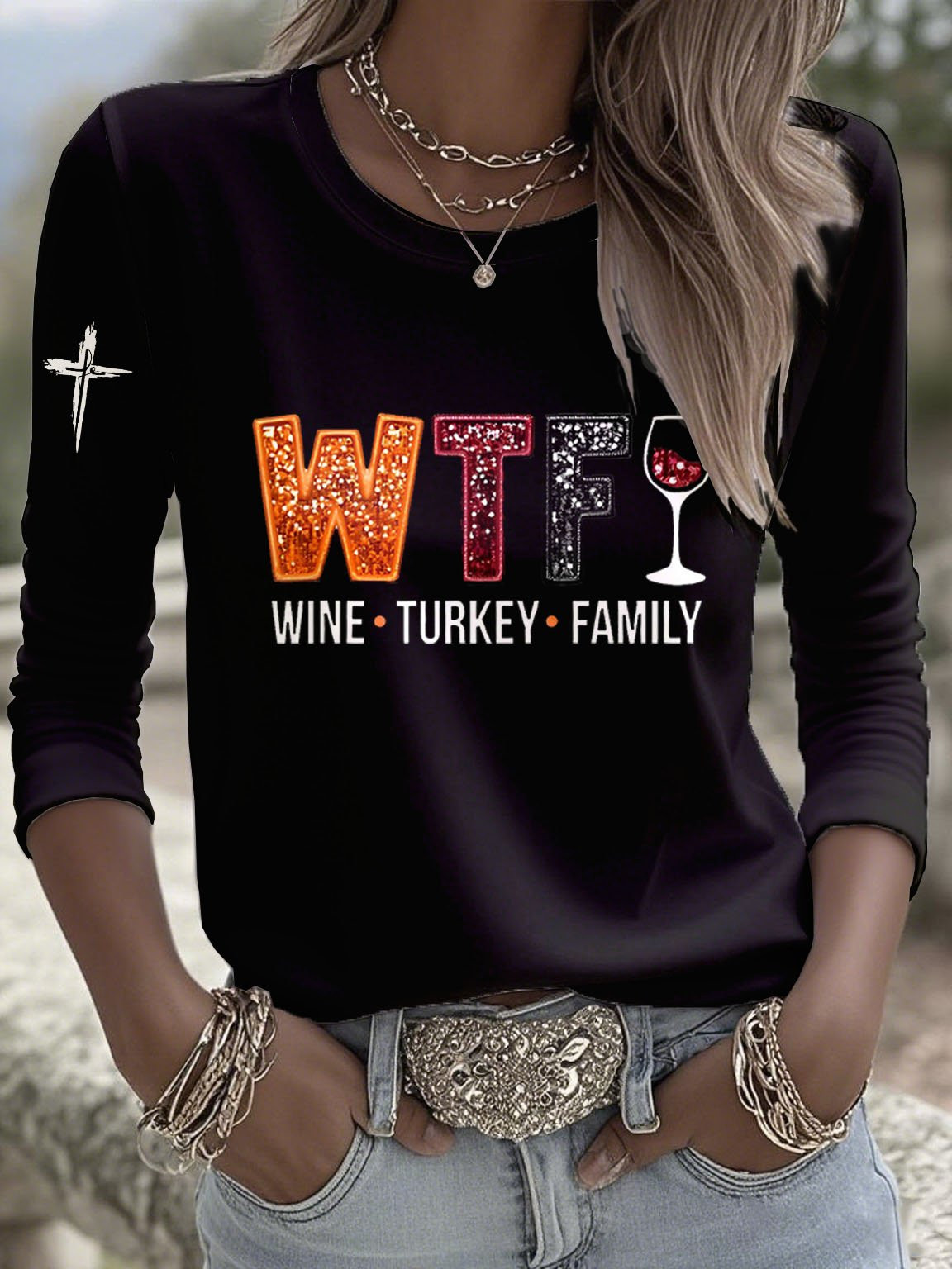 WTF Wine Turkey Family Long Sleeve Shirt Family Feast Apparel Thanksgiving Gifts Ideas