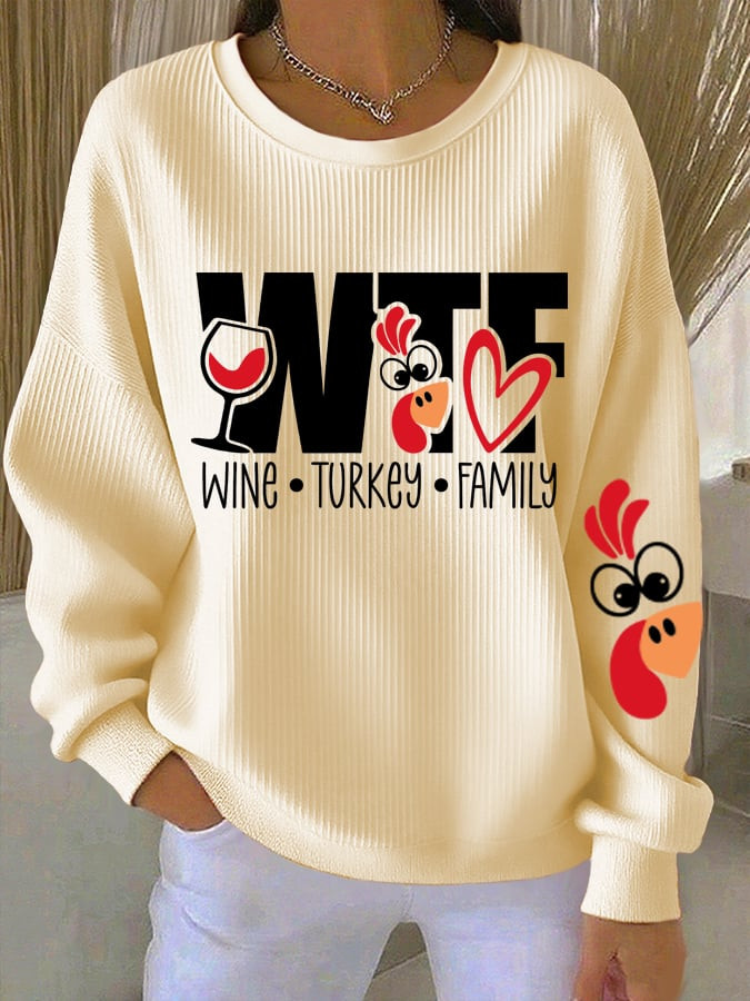 WTF Wine Turkey Family Pumpkin Sweatshirt Family Feast Merch Unique Family Turkey Lovers Gifts