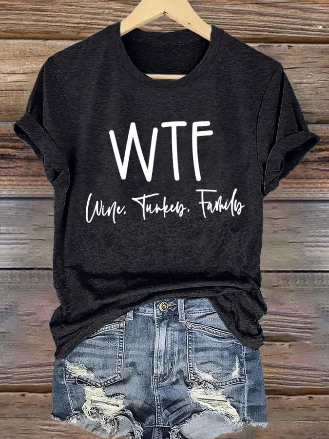 WTF Wine Turkey Family Pumpkin T-Shirt Family Feast Merch Unique Family Ideas Gifts
