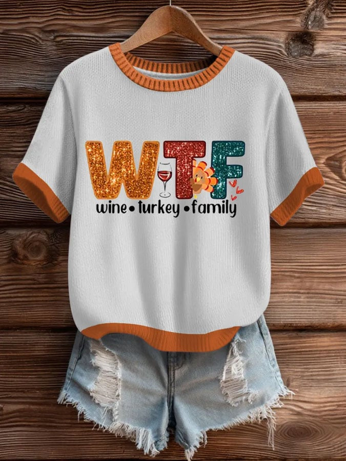 WTF Wine Turkey Family T-Shirt Fall Aesthetic Merch Thanksgiving Gift Ideas For Women