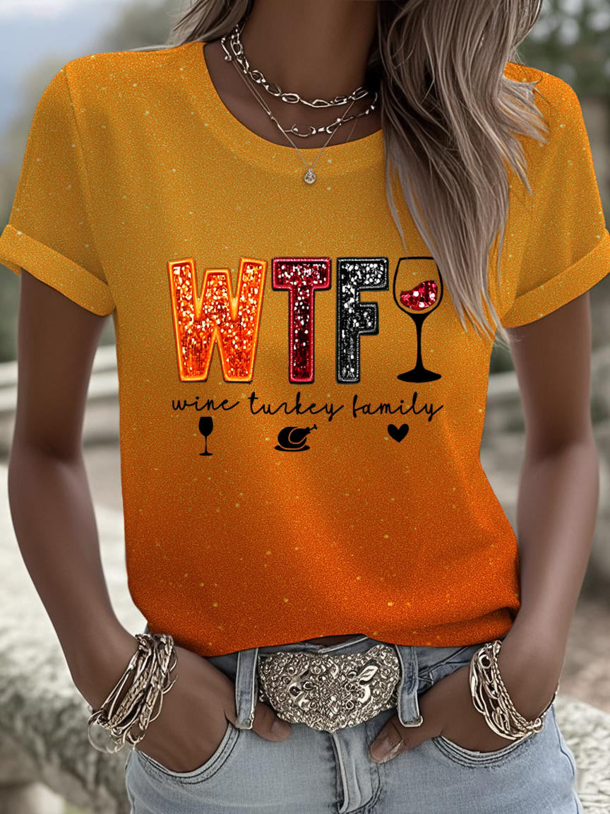 WTF Wine Turkey Family T-Shirt Thanksgiving Blessing Clothes Thanksgiving Gifts For Women